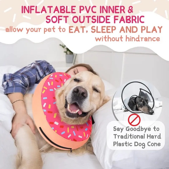 Donut Inflatable Dog Recovery Collar–Size Large, Soft Comfy Cone Alternative 🍩 - Picture 7 of 11